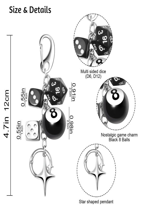 Joyline Y2K Aesthetic 8 Ball Dice Charm Keychain for Women & Men Cute Bag Purse Handbag Accessories - Image 2
